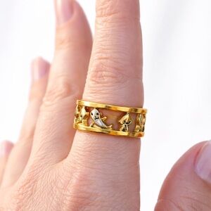 Animal Band Ring Gold‎ Tone Seal Skull Design Statement Ring
